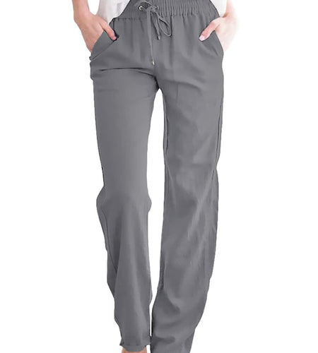 Acelitt Women's Gray High Waisted Casual Trousers Pants Large Pockets - Size L