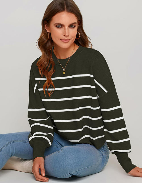 Load image into Gallery viewer, PRETTYGARDEN Women's White Fall Cropped Striped Sweater Oversized Size L
