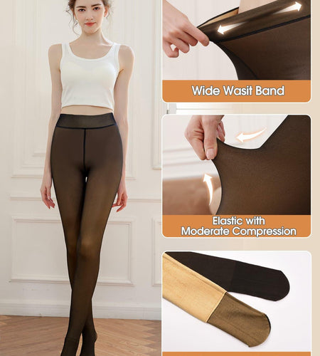 Yusongirl Women's Thermal Fleece Tights High Waist Black Size M