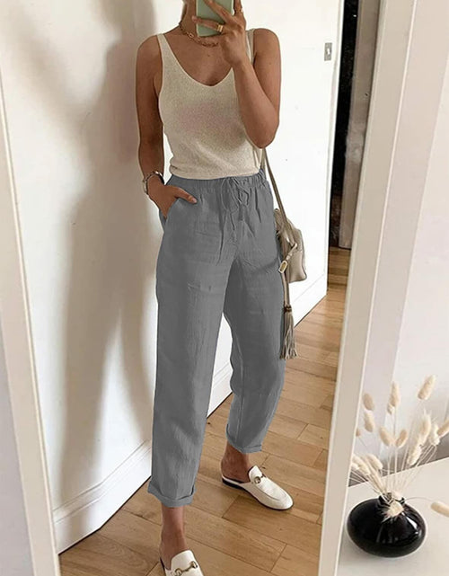 Load image into Gallery viewer, Acelitt Women's Gray High Waisted Casual Trousers Pants Large Pockets - Size L
