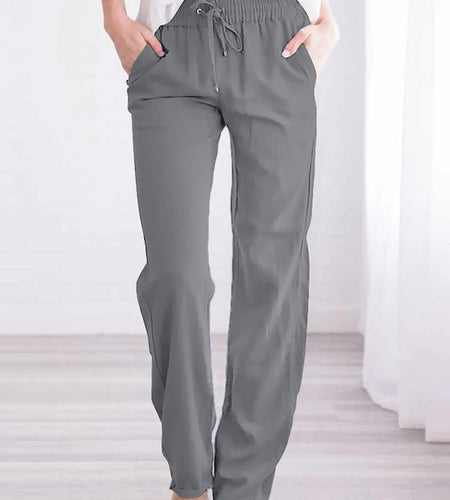 Acelitt Women's Gray High Waisted Casual Trousers Pants Large Pockets - Size L
