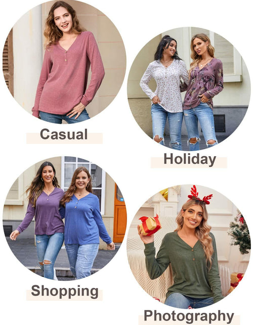 Load image into Gallery viewer, BISHUIGE Womens XL Long Sleeve Henley Tunic Top Blue Red White Roses Size XL
