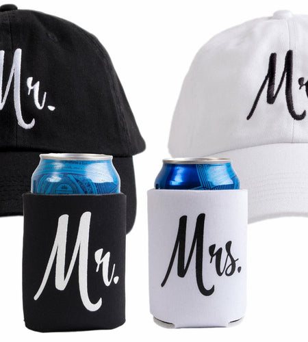 Ann Arbor T-shirt Co. Matching Mr. & Mrs. Baseball Caps Set with Beer Holder