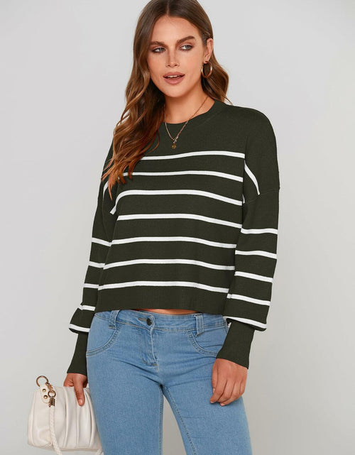 Load image into Gallery viewer, PRETTYGARDEN Women's White Fall Cropped Striped Sweater Oversized Size L
