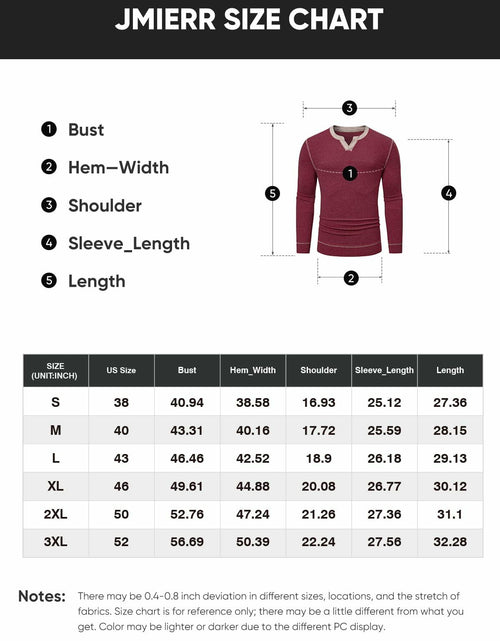 Load image into Gallery viewer, JMIERR Men's Henley Shirt Red Long Sleeve V Neck Lightweight Size 2XL
