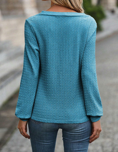 Load image into Gallery viewer, Samefar Womens Blue Long Sleeve V Neck Casual Loose Business Top Small
