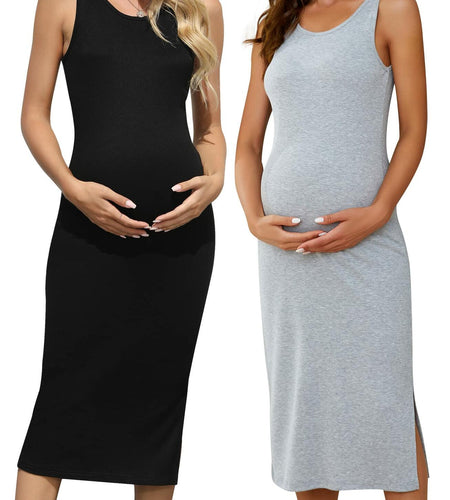 Brynmama 2 Pack Maternity Skirts Black Grey Small Sleeveless Side Split