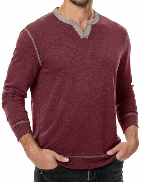 Load image into Gallery viewer, JMIERR Men's Henley Shirt Red Long Sleeve V Neck Lightweight Size 2XL
