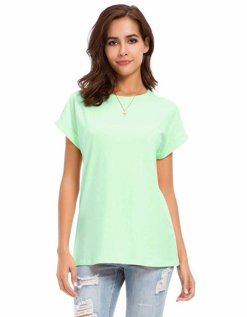 Load image into Gallery viewer, MSHING Women's Simple Crew Neck Plain Loose T-Shirt Light Green Size L Casual

