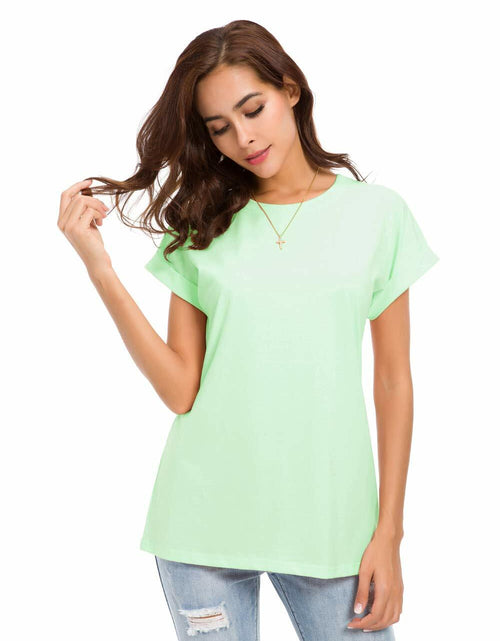 Load image into Gallery viewer, MSHING Women's Simple Crew Neck Plain Loose T-Shirt Light Green Size L Casual
