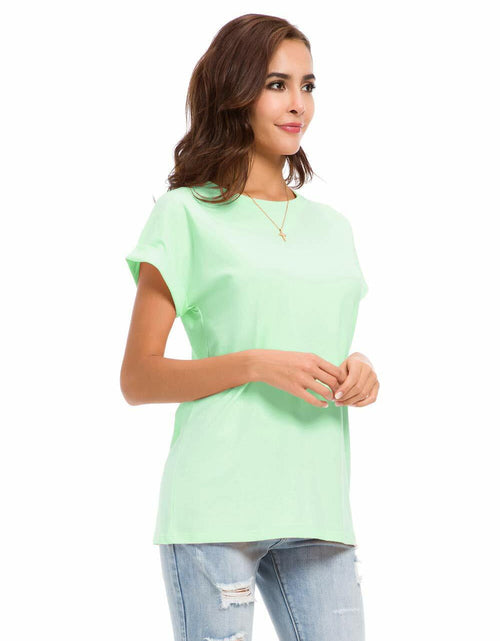 Load image into Gallery viewer, MSHING Women's Simple Crew Neck Plain Loose T-Shirt Light Green Size L Casual
