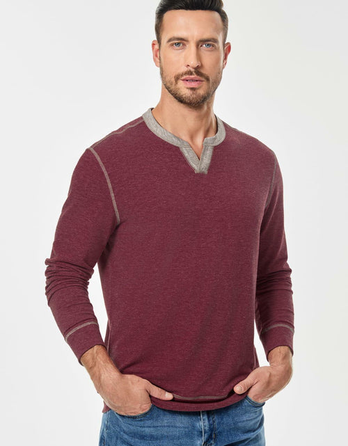 Load image into Gallery viewer, JMIERR Men's Henley Shirt Red Long Sleeve V Neck Lightweight Size 2XL
