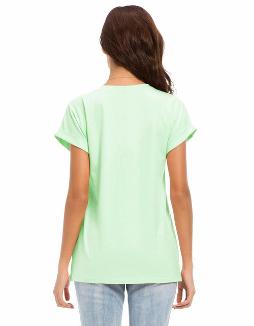 Load image into Gallery viewer, MSHING Women's Simple Crew Neck Plain Loose T-Shirt Light Green Size L Casual
