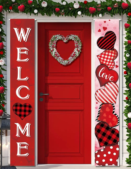 Load image into Gallery viewer, 2 Pc Valentine Red Buffalo Plaid Door Banner Love Heart Decor Home
