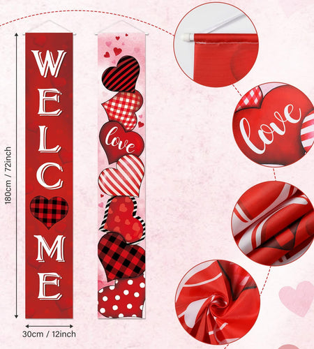 2 Pc Valentine Red Buffalo Plaid Door Banner Love Heart Decor Home