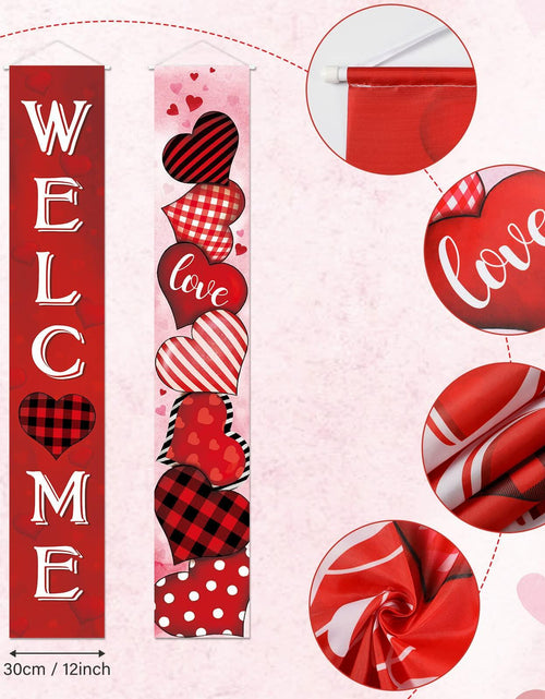 Load image into Gallery viewer, 2 Pc Valentine Red Buffalo Plaid Door Banner Love Heart Decor Home

