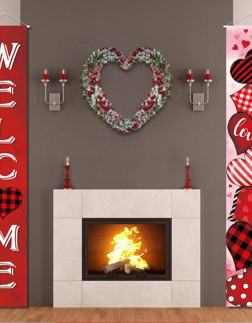 Load image into Gallery viewer, 2 Pc Valentine Red Buffalo Plaid Door Banner Love Heart Decor Home
