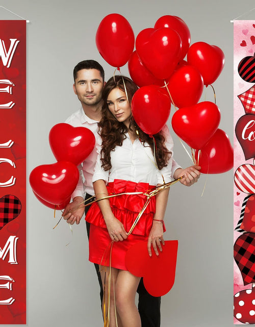 Load image into Gallery viewer, 2 Pc Valentine Red Buffalo Plaid Door Banner Love Heart Decor Home
