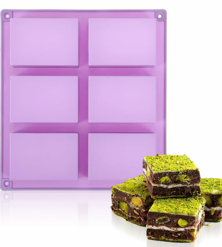 PEOVLVN Silicone Chocolate Bar Mold 6 Cavities Deep Pistachio Purple