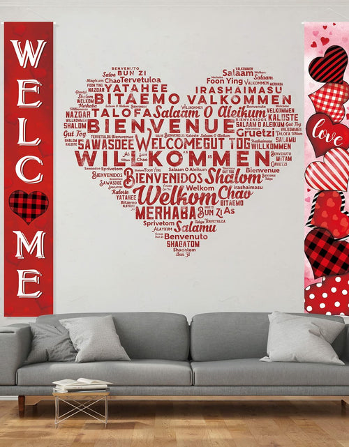 Load image into Gallery viewer, 2 Pc Valentine Red Buffalo Plaid Door Banner Love Heart Decor Home
