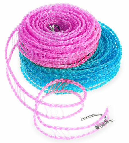 Giantree 2 Pack Retractable Windproof Clothesline Pink + Blue for Outdoor