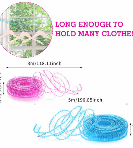 Giantree 2 Pack Retractable Windproof Clothesline Pink + Blue for Outdoor