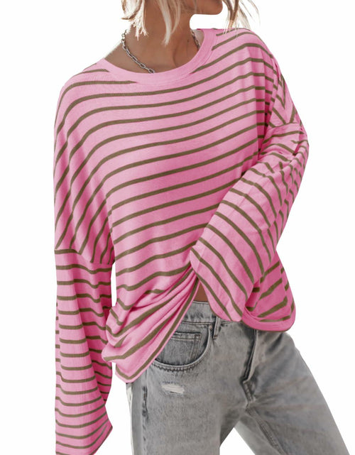 Load image into Gallery viewer, BZB Womens Beige Striped Long Sleeve Shirt Oversized Tunic Top M
