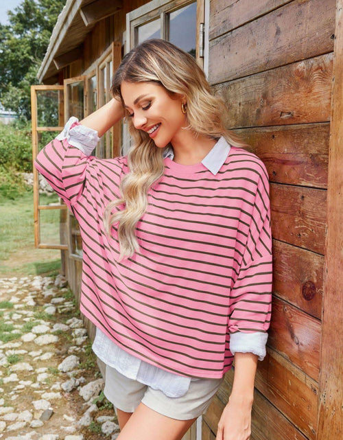 Load image into Gallery viewer, BZB Womens Beige Striped Long Sleeve Shirt Oversized Tunic Top M
