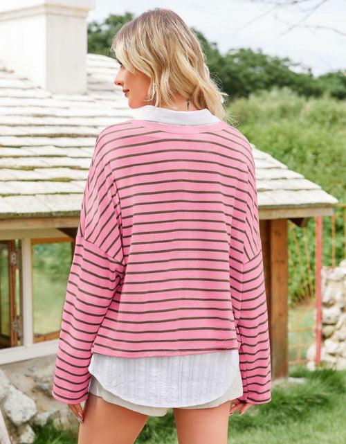 Load image into Gallery viewer, BZB Womens Beige Striped Long Sleeve Shirt Oversized Tunic Top M
