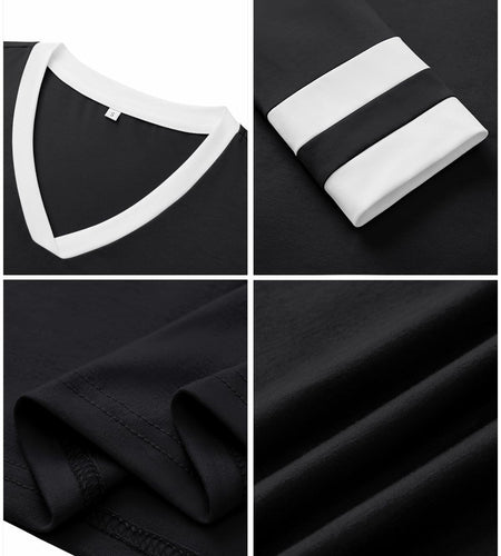 Black V Neck Long Sleeve Tee Women Plus Size S Lightweight Jersey Top
