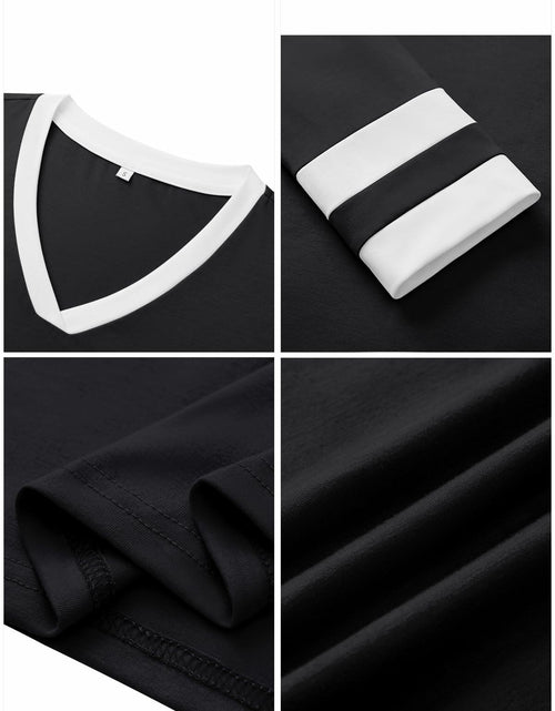 Load image into Gallery viewer, Black V Neck Long Sleeve Tee Women Plus Size S Lightweight Jersey Top
