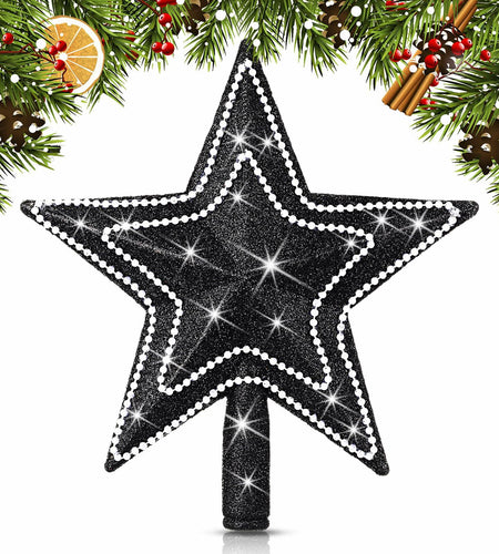 Hollowfly Mini Star Christmas Tree Topper Black Pearl 8 Inch Tree Top Decor
