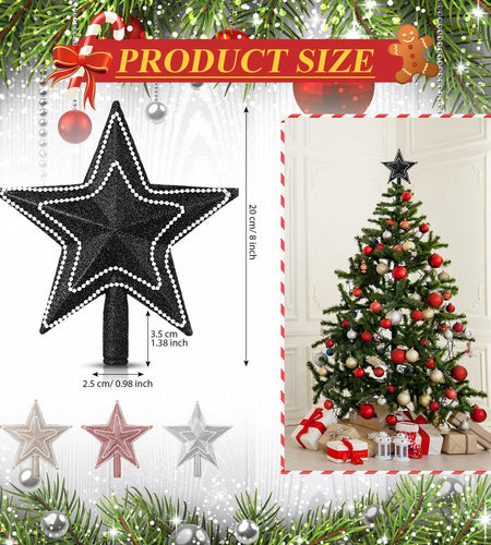 Hollowfly Mini Star Christmas Tree Topper Black Pearl 8 Inch Tree Top Decor