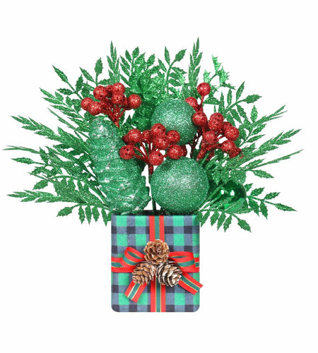 Super Holiday Mini Buffalo Check Plaid Green Glitter Christmas Tree - Tabletop