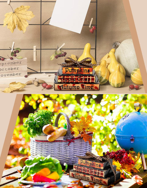 Load image into Gallery viewer, Ferraycle Fall Tiered Tray Decor Mini Books Pumpkin Wood Sign Farmhouse

