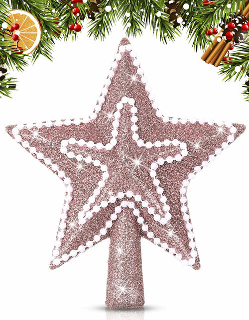 Load image into Gallery viewer, Hollowfly 4" Glitter Mini Star Christmas Tree Topper Rose Gold Pearl
