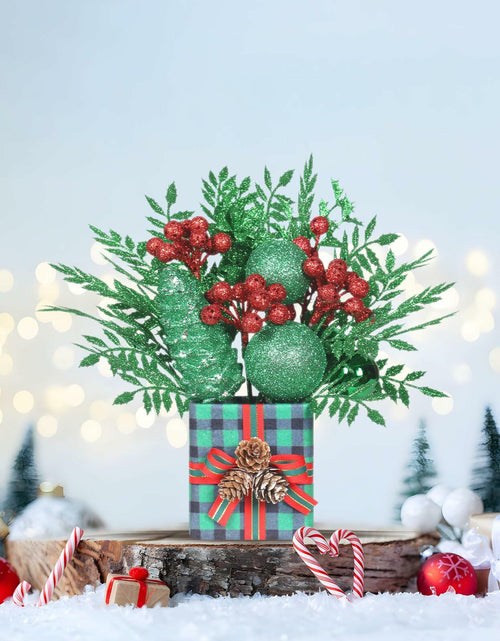 Load image into Gallery viewer, Super Holiday Mini Buffalo Check Plaid Green Glitter Christmas Tree - Tabletop
