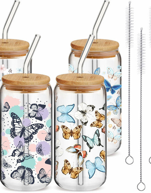 Load image into Gallery viewer, Cunhill 4pc 16oz Iced Coffee Glasses Set Pumpkin Bamboo Lid &amp; Straw
