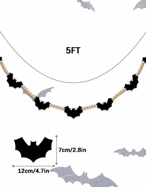 Load image into Gallery viewer, Gvhntk Black Felt Bats Garland Halloween Decor Indoor Banner Wood Beads
