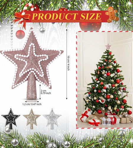 Hollowfly 4" Glitter Mini Star Christmas Tree Topper Rose Gold Pearl