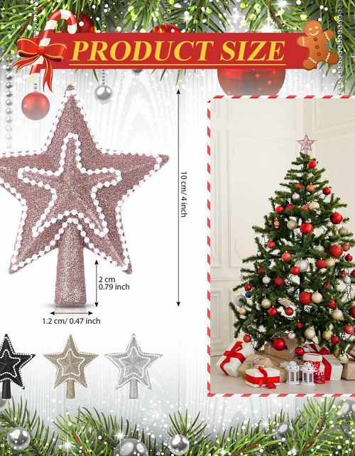 Load image into Gallery viewer, Hollowfly 4" Glitter Mini Star Christmas Tree Topper Rose Gold Pearl
