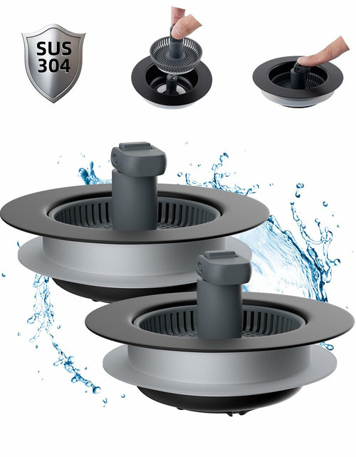 Load image into Gallery viewer, Hibbent 3-in-1 Kitchen Sink Drain Strainer Stopper Combo Black Stainless 1 Pack
