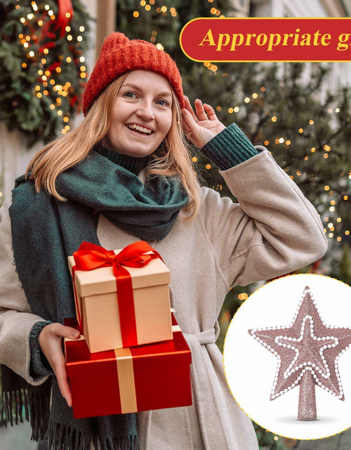 Load image into Gallery viewer, Hollowfly 4" Glitter Mini Star Christmas Tree Topper Rose Gold Pearl
