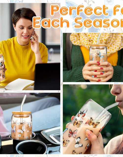 Load image into Gallery viewer, Cunhill 4pc 16oz Iced Coffee Glasses Set Pumpkin Bamboo Lid &amp; Straw
