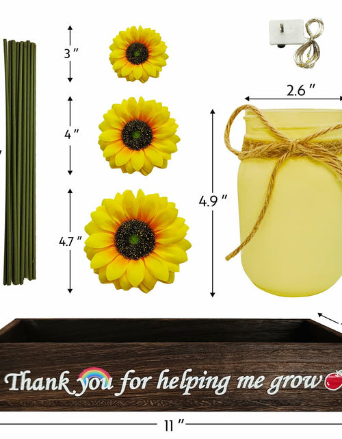 Load image into Gallery viewer, Golden Mason Jar Centerpiece Wood Tray Sunflowers Teacher Appreciation Gift
