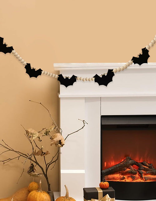Load image into Gallery viewer, Gvhntk Black Felt Bats Garland Halloween Decor Indoor Banner Wood Beads
