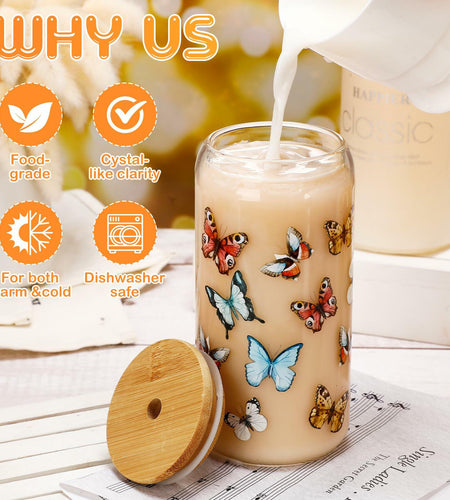 Cunhill 4pc 16oz Iced Coffee Glasses Set Pumpkin Bamboo Lid & Straw