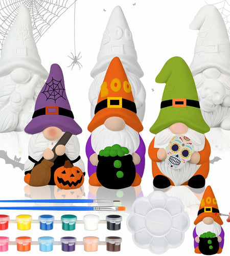 Youyole 3 Pack 4" Unpainted Gnome Statues DIY Craft Halloween Decor