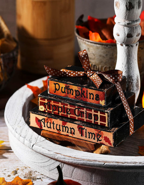 Load image into Gallery viewer, Ferraycle Fall Tiered Tray Decor Mini Books Pumpkin Wood Sign Farmhouse
