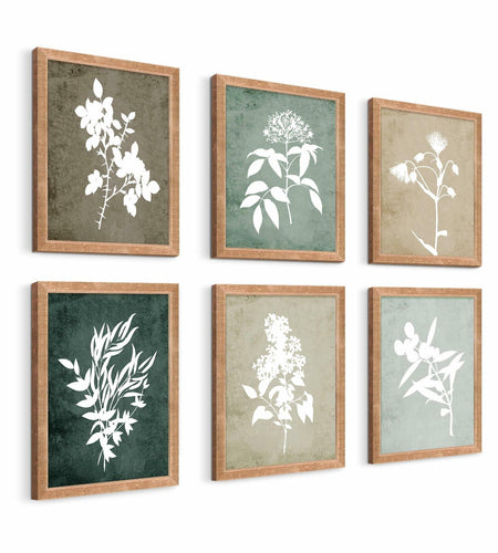 Botanical Wall Art Set of 6 Black Frame Vintage Minimalist Floral 12x10